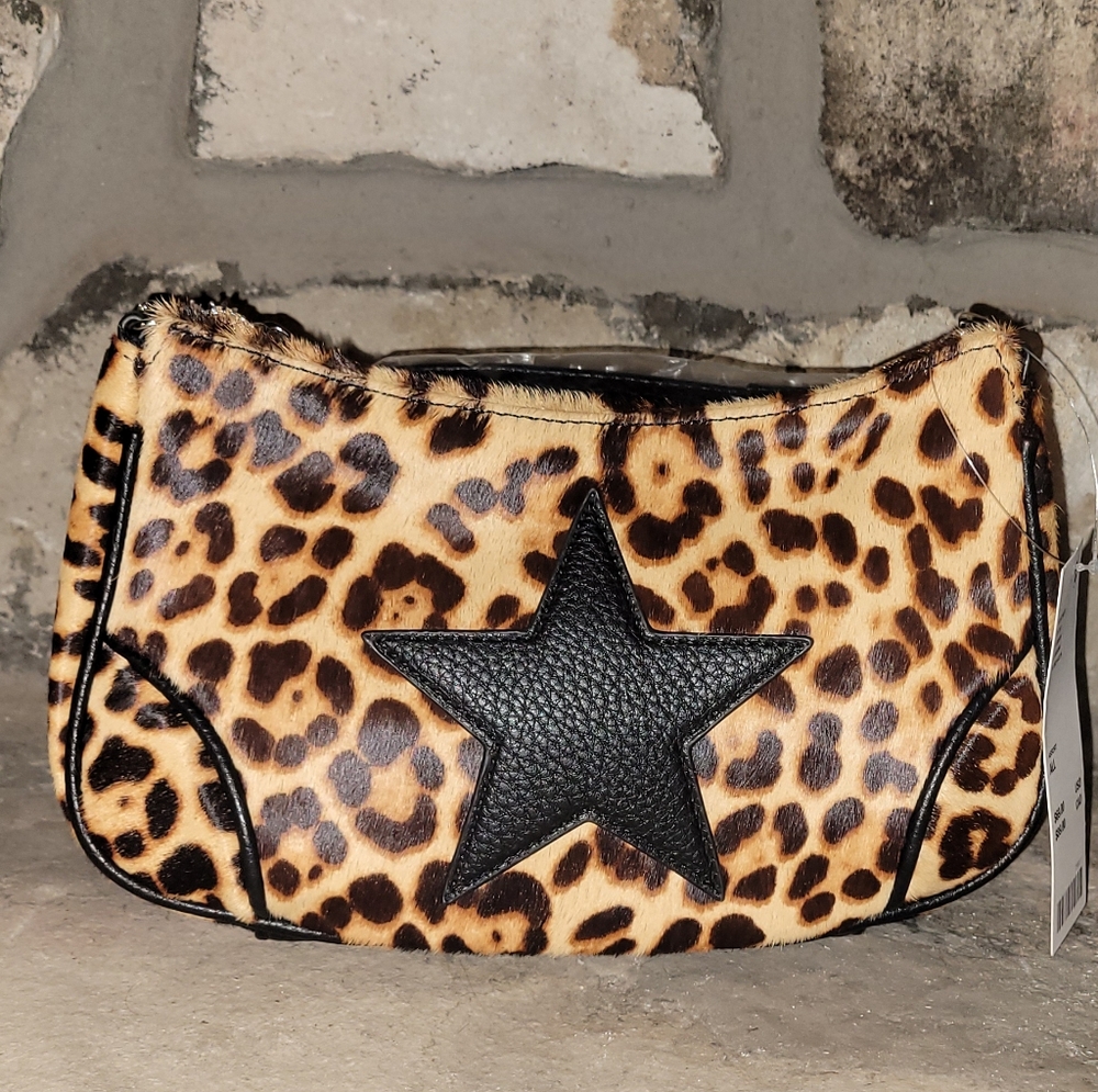 Leopard Print Women's Bag with Black Leather Star Accent - Urban Outfitters NWT